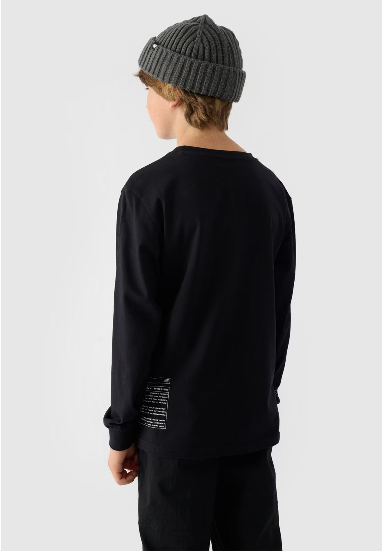 Longsleeve Chłopięcy 4F Regular Z Nadrukiem Czarny 4FJWAW24TLONM294