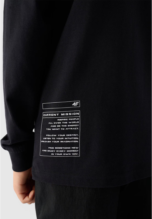 Longsleeve Chłopięcy 4F Regular Z Nadrukiem Czarny 4FJWAW24TLONM294