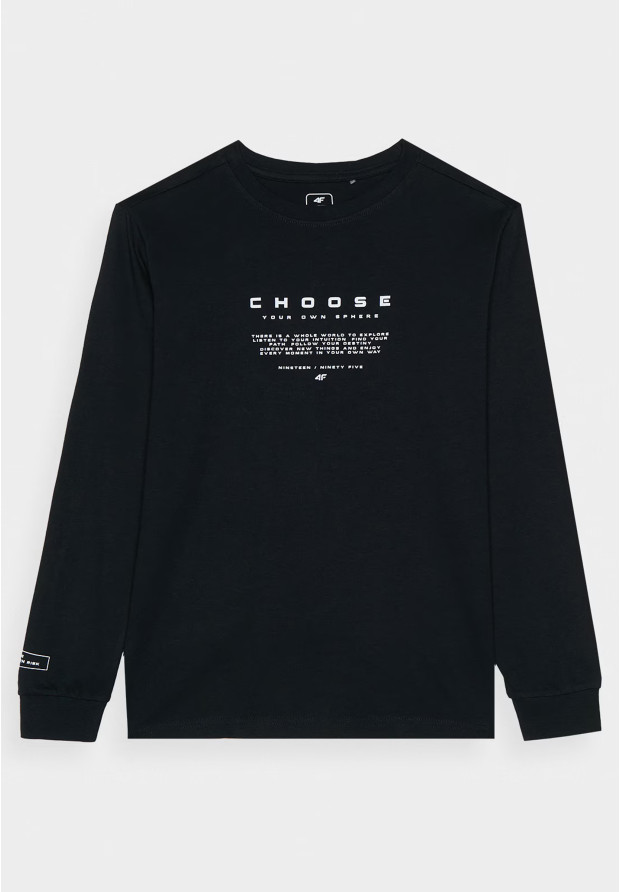 Longsleeve Chłopięcy 4F Regular Z Nadrukiem Czarny 4FJWAW24TLONM294