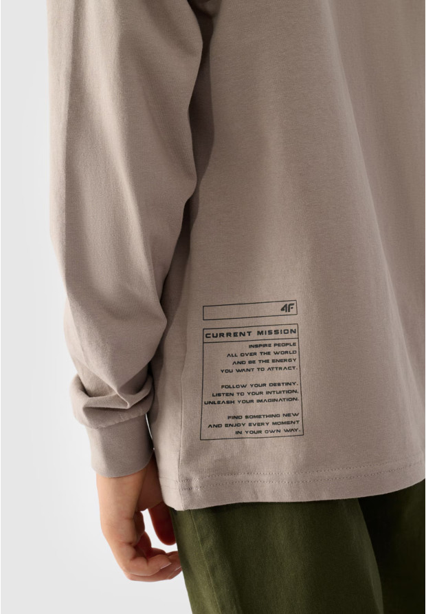 Longsleeve Chłopięcy 4F Regular Z Nadrukiem Szary 4FJWAW24TLONM294