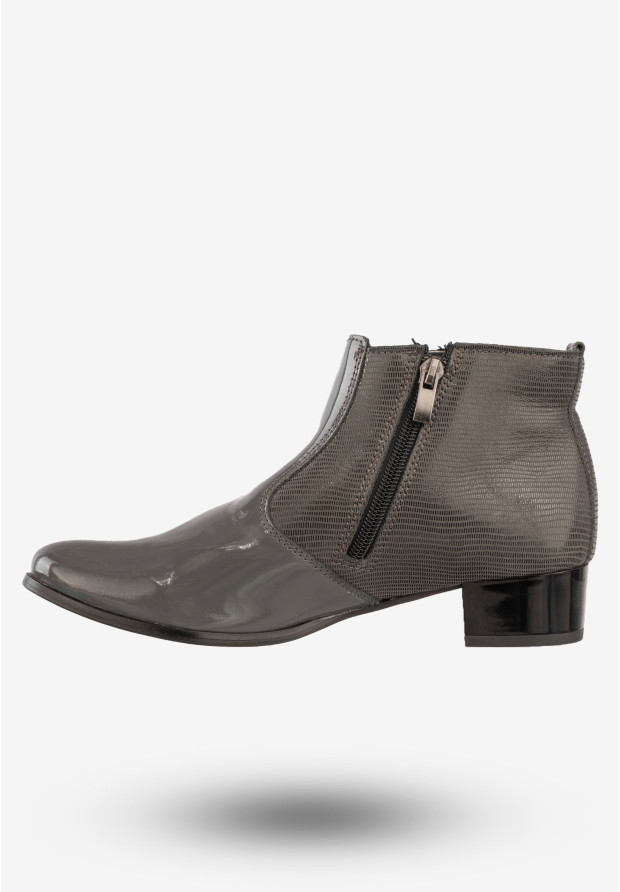 Botki Damskie Skórzane Buty Na Obcasie Darex Szare 195L
