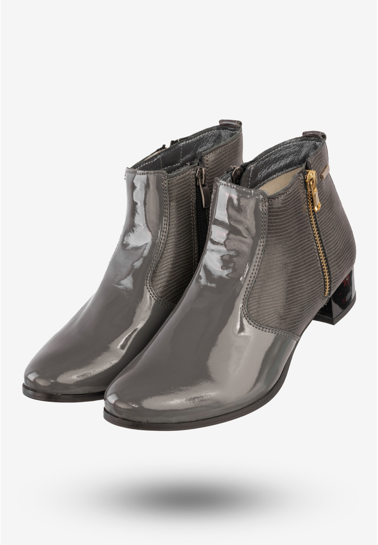 Botki Damskie Skórzane Buty Na Obcasie Darex Szare 195L
