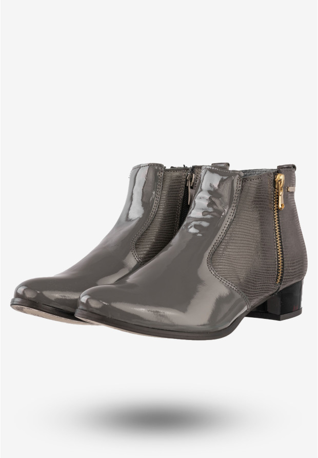 Botki Damskie Skórzane Buty Na Obcasie Darex Szare 195L