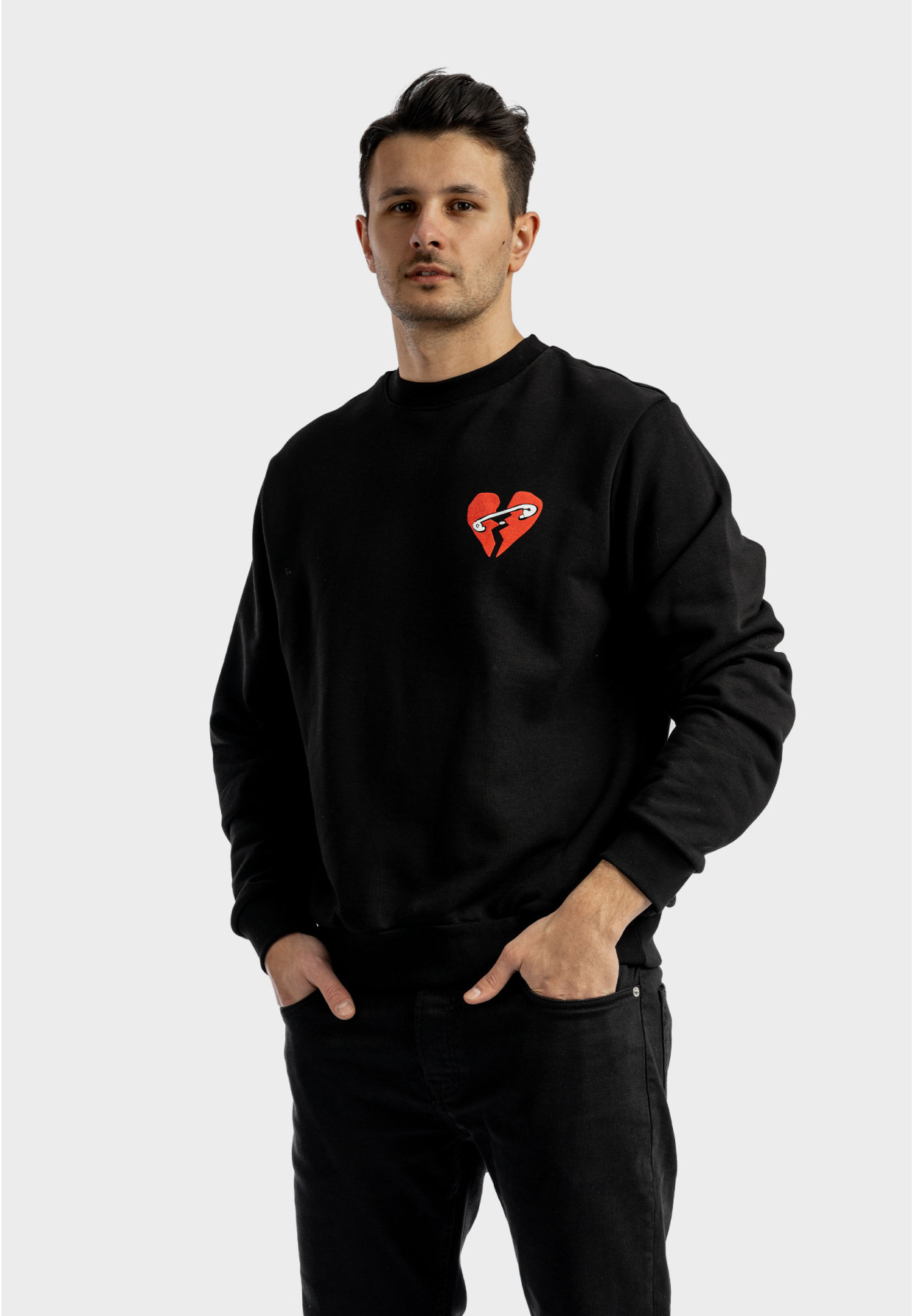Bluza Męska Oversize Czarna Bawełniana z nadrukiem Saint