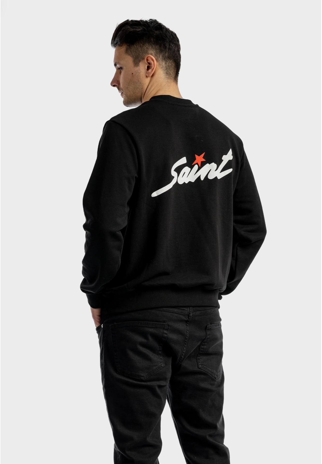 Bluza Męska Oversize Czarna Bawełniana z nadrukiem Saint