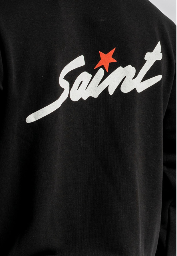 Bluza Męska Oversize Czarna Bawełniana z nadrukiem Saint