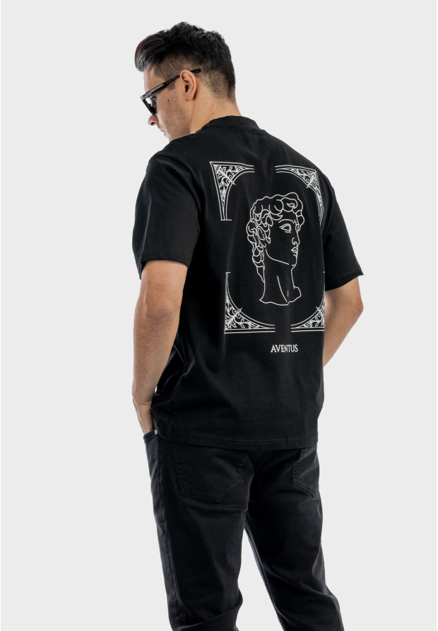 Koszulka Męska Oversize T-Shirt Czarny z nadrukiem Aventus