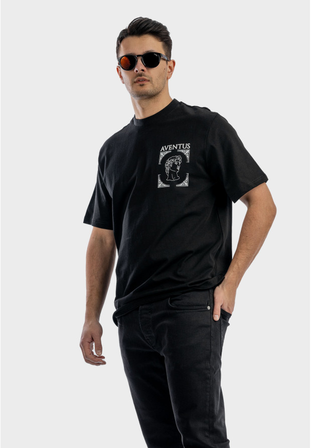 Koszulka Męska Oversize T-Shirt Czarny z nadrukiem Aventus