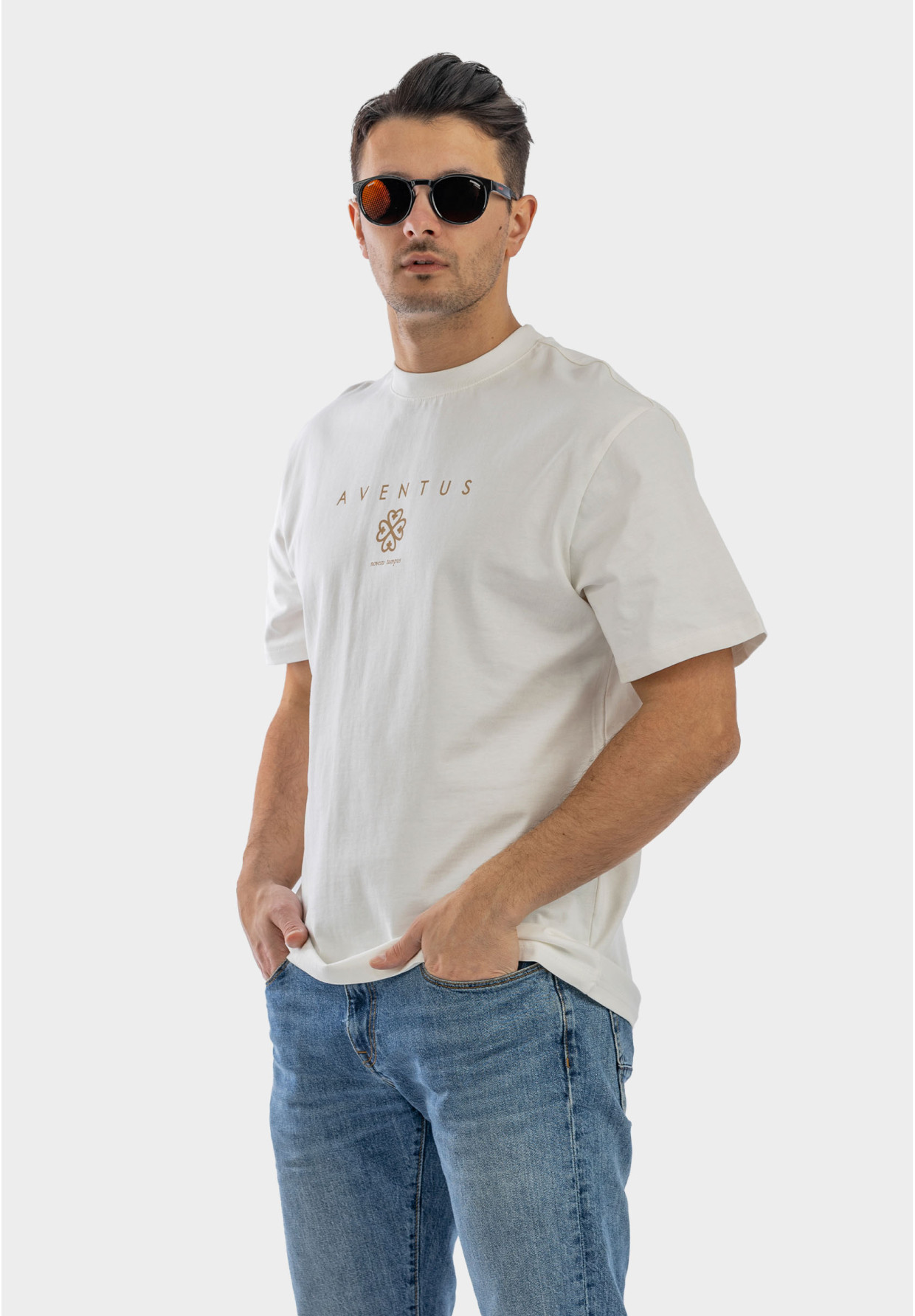 Koszulka Męska Oversize T-Shirt Ecru z nadrukiem Aventus