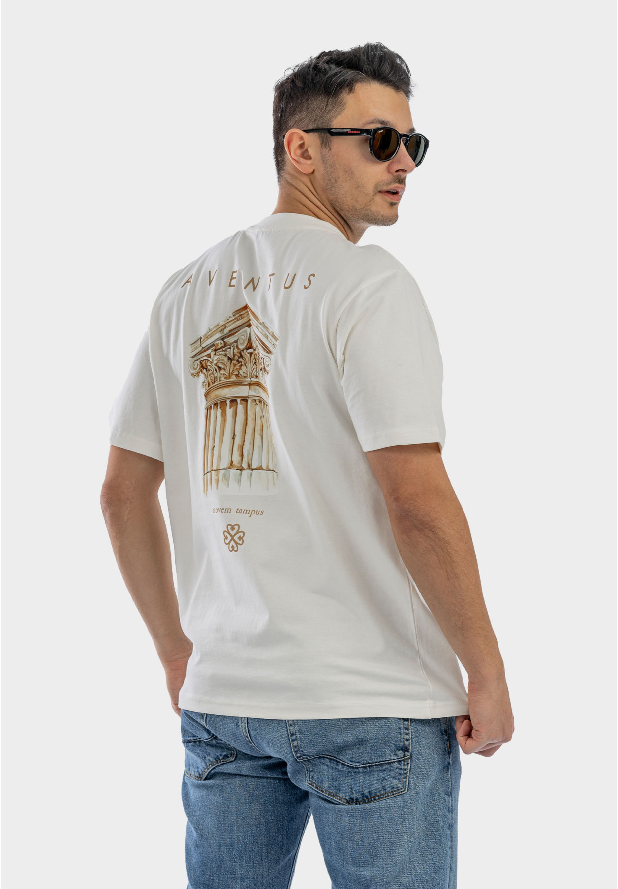 Koszulka Męska Oversize T-Shirt Ecru z nadrukiem Aventus