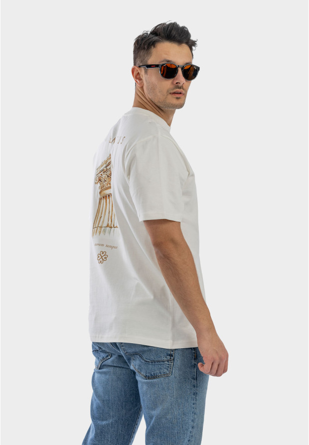Koszulka Męska Oversize T-Shirt Ecru z nadrukiem Aventus
