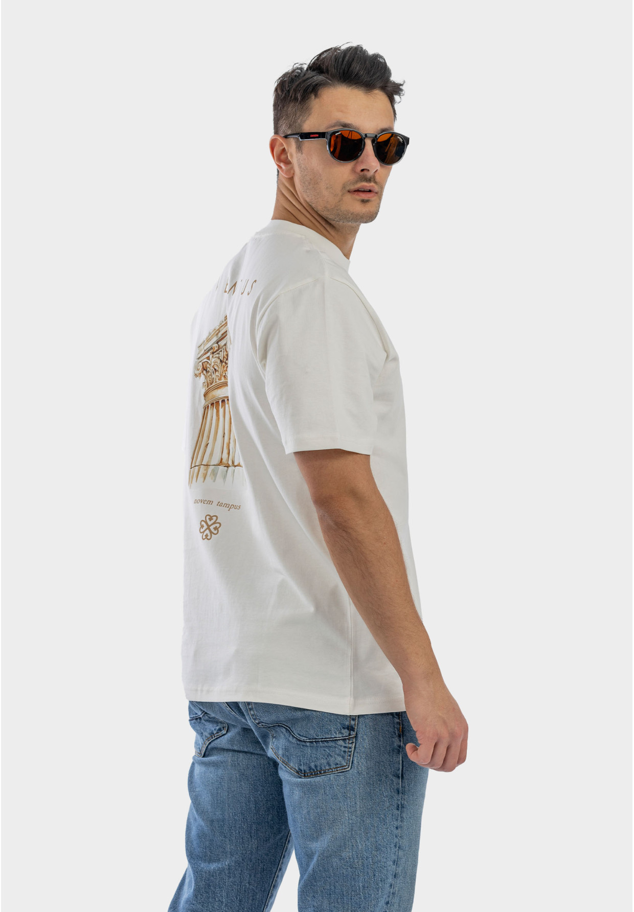 Koszulka Męska Oversize T-Shirt Ecru z nadrukiem Aventus
