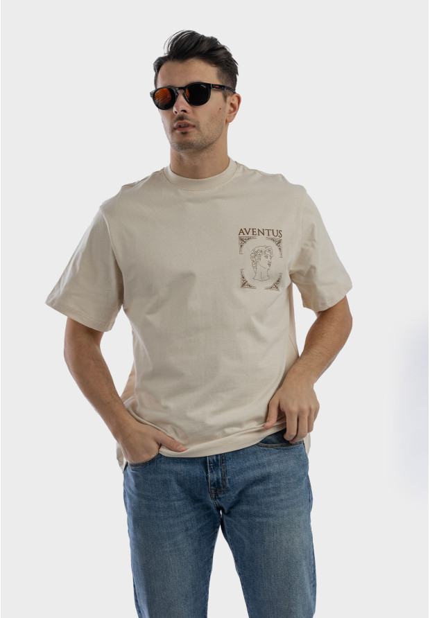 Koszulka Męska Oversize T-Shirt Beżowy z nadrukiem Aventus