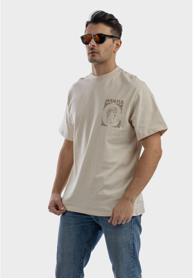 Koszulka Męska Oversize T-Shirt Beżowy z nadrukiem Aventus