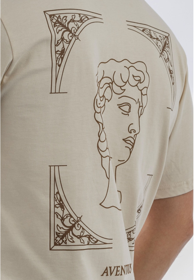 Koszulka Męska Oversize T-Shirt Beżowy z nadrukiem Aventus