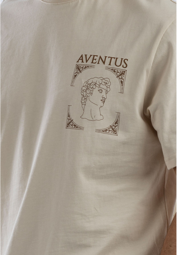 Koszulka Męska Oversize T-Shirt Beżowy z nadrukiem Aventus