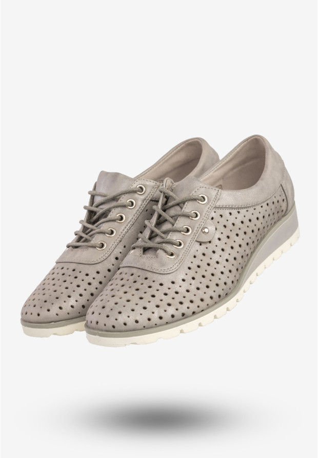 Półbuty Damskie Ekoskóra Buty Eleganckie M.Daszyński Szare MR1736-5