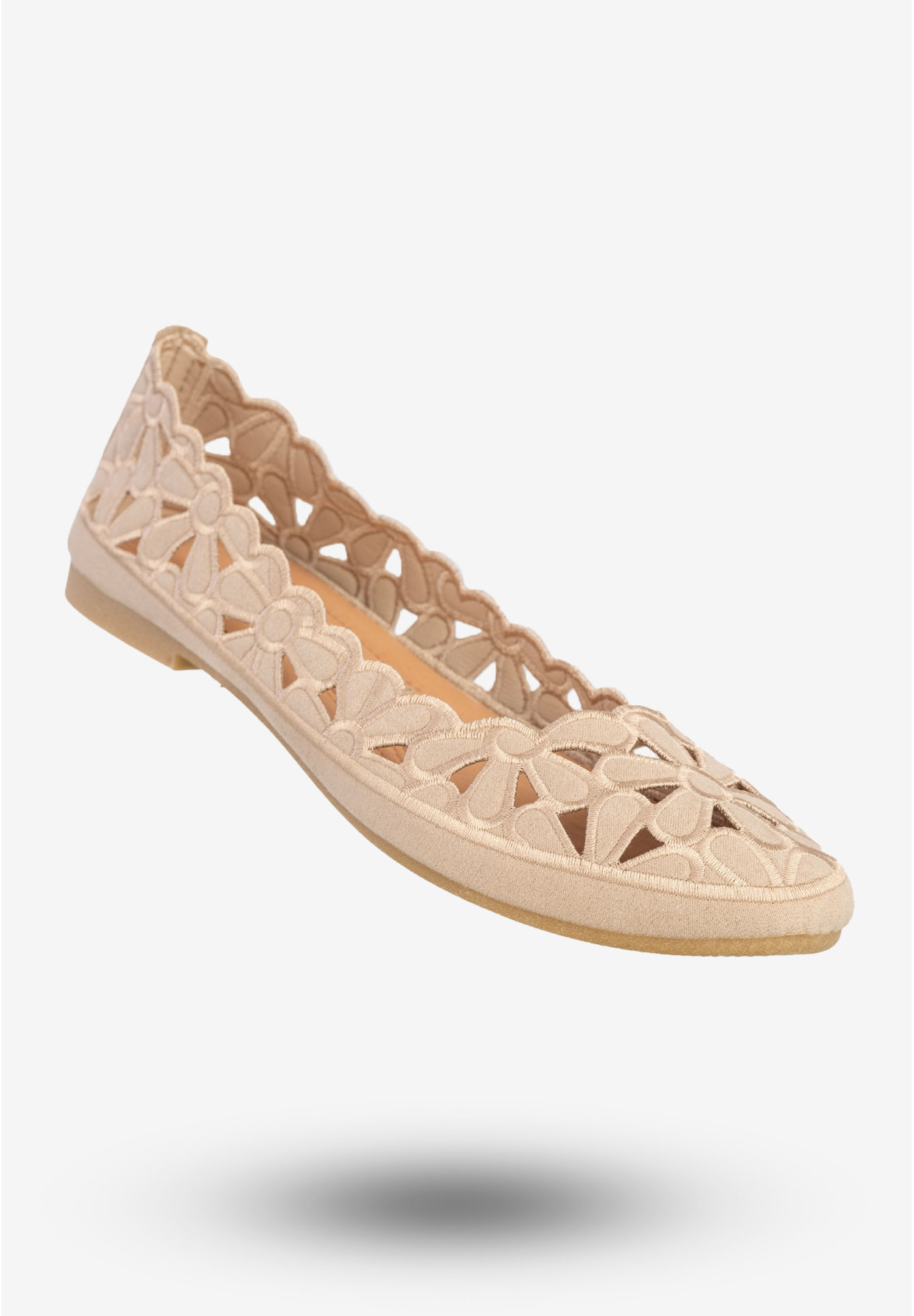 Baleriny Damskie Buty Eleganckie Kwiatowe Beżowe DD2008-51
