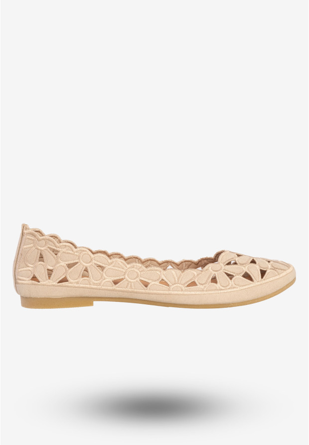 Baleriny Damskie Buty Eleganckie Kwiatowe Beżowe DD2008-51