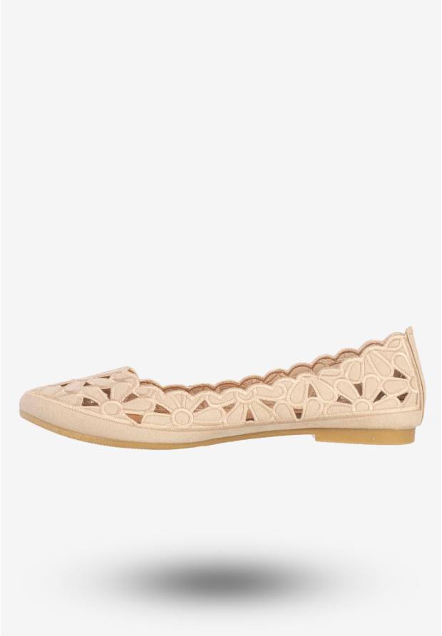 Baleriny Damskie Buty Eleganckie Kwiatowe Beżowe DD2008-51