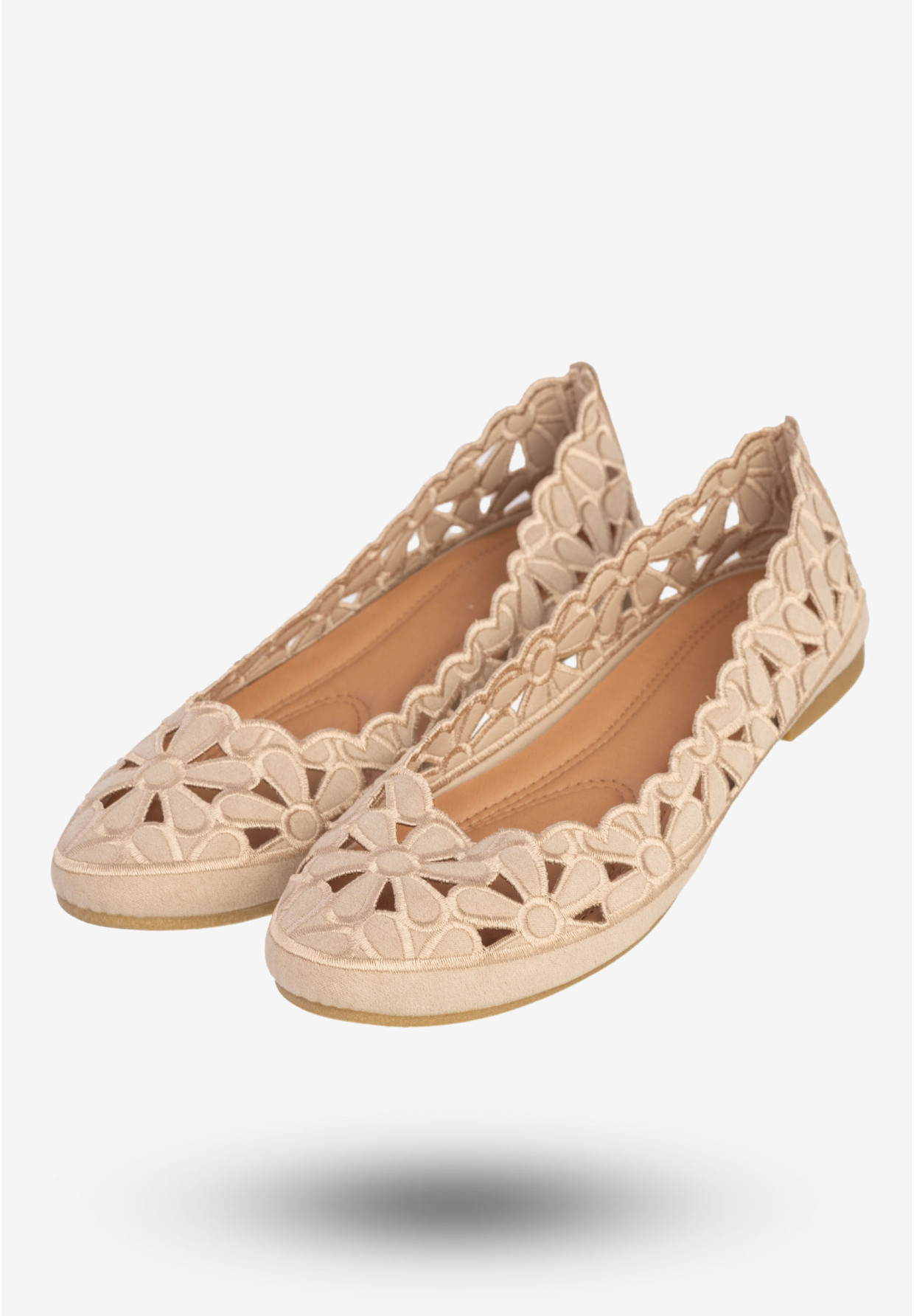 Baleriny Damskie Buty Eleganckie Kwiatowe Beżowe DD2008-51