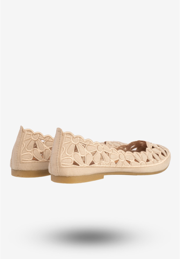 Baleriny Damskie Buty Eleganckie Kwiatowe Beżowe DD2008-51