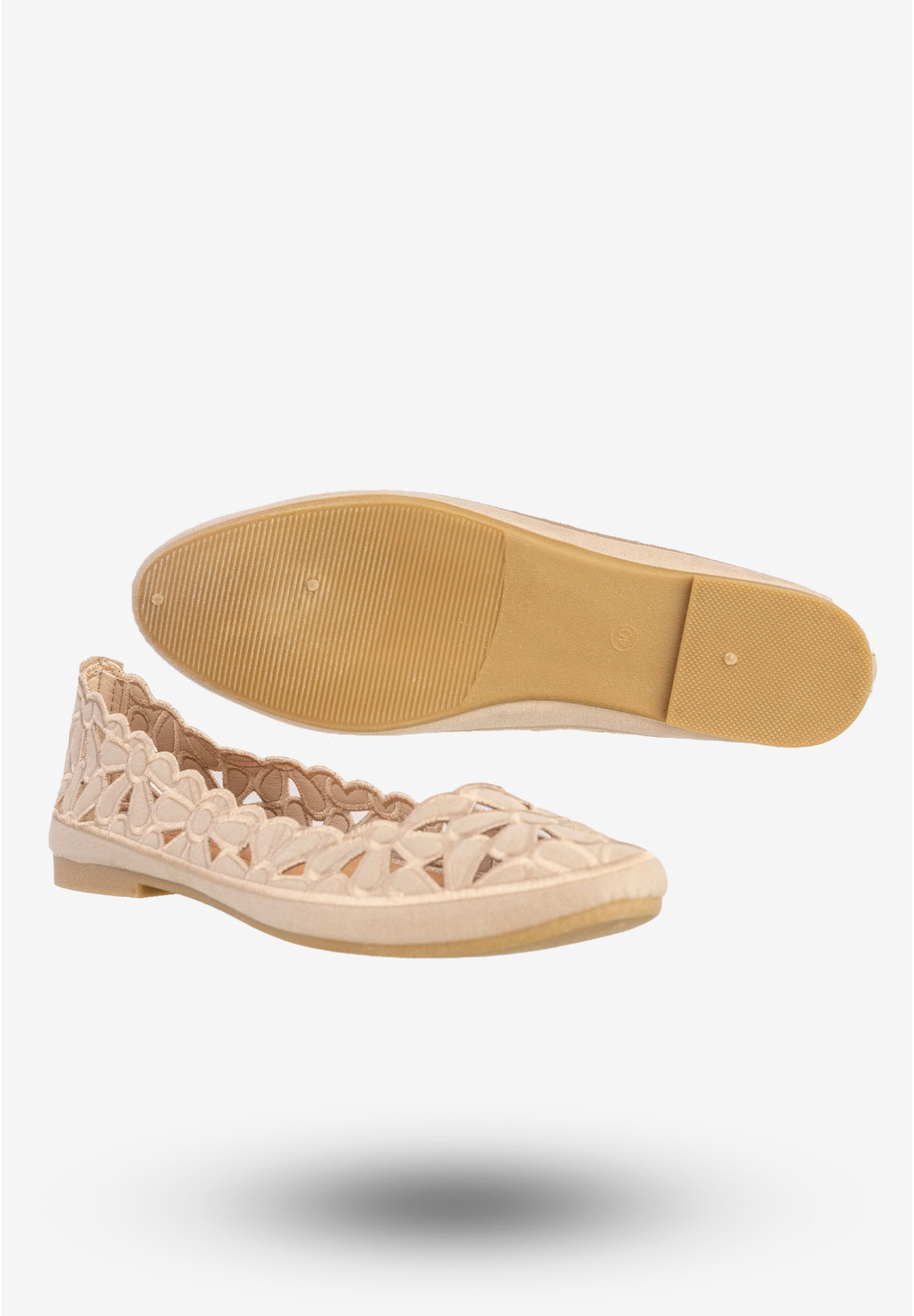 Baleriny Damskie Buty Eleganckie Kwiatowe Beżowe DD2008-51