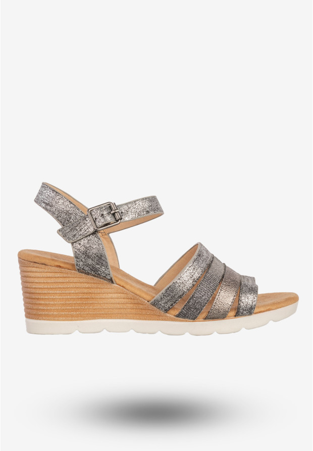 Sandały Damskie Ekoskóra Buty Na Koturnie Jezzi Grafitowe 8SD98-0145