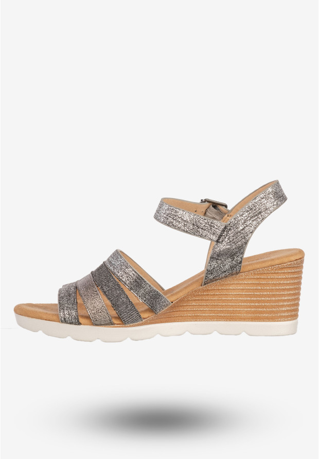Sandały Damskie Ekoskóra Buty Na Koturnie Jezzi Grafitowe 8SD98-0145