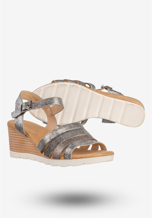 Sandały Damskie Ekoskóra Buty Na Koturnie Jezzi Grafitowe 8SD98-0145