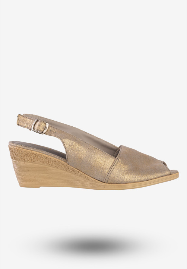 Sandały Damskie Buty Na Koturnie Eleganckie Jezzi Złote MR1638-1