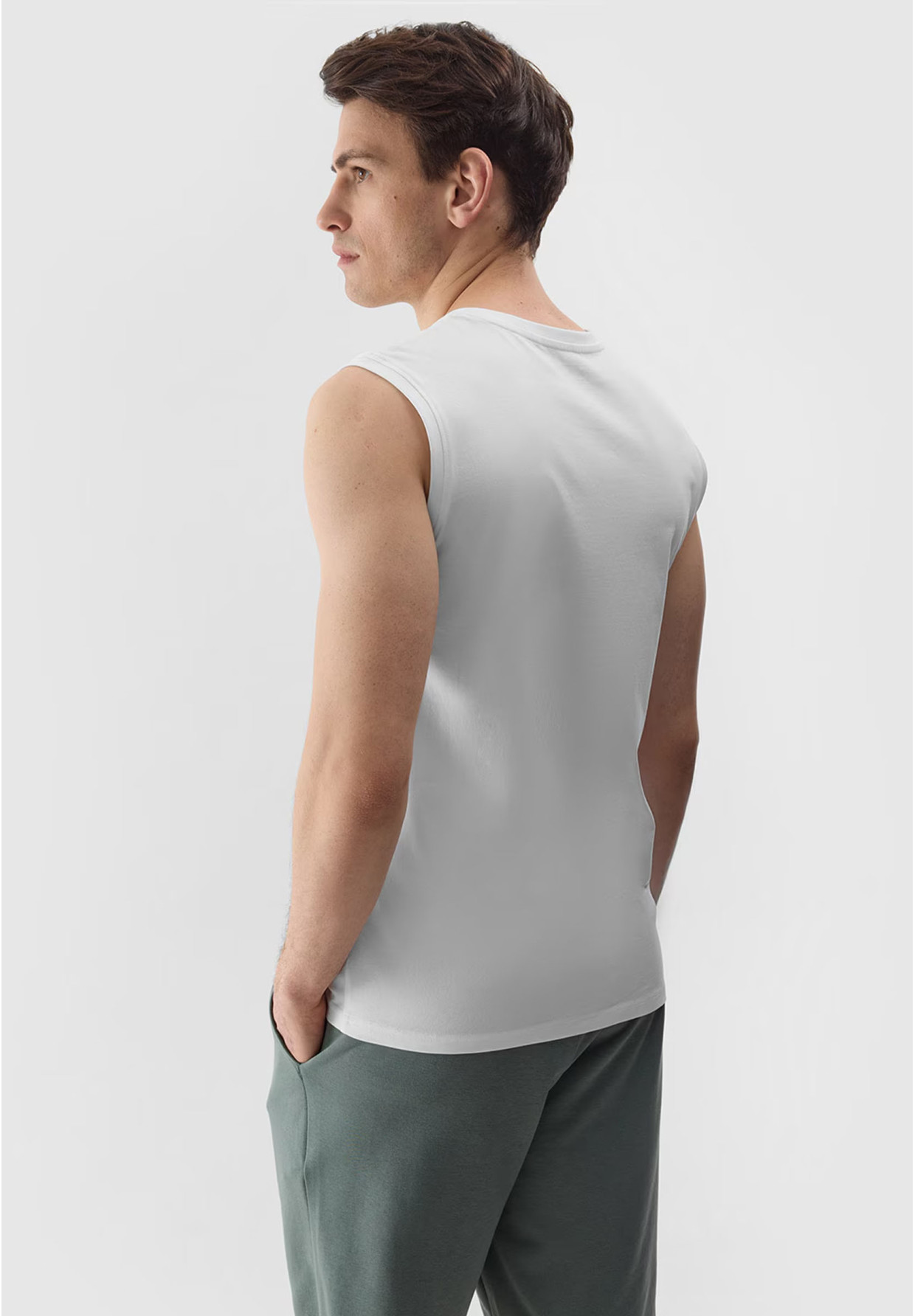 Koszulka Męska 4F T-shirt na ramiączkach Biały 4FWSS24TSLEM075