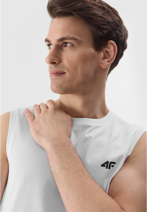 Koszulka Męska 4F T-shirt na ramiączkach Biały 4FWSS24TSLEM075