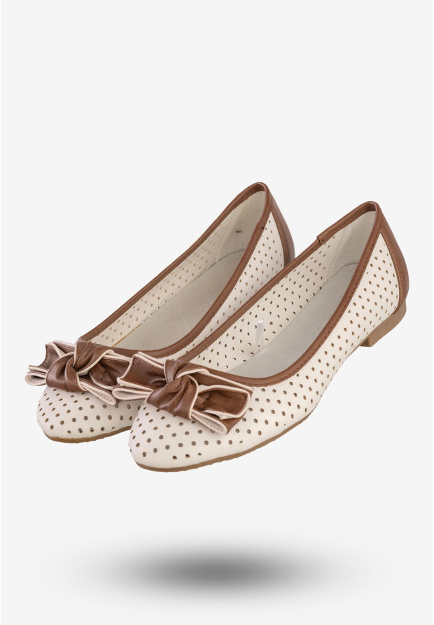 Baleriny Damskie Ekoskóra Buty Z Kokardą American Club Białe LC0-1130626