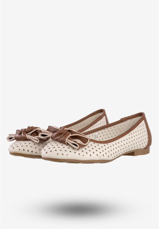 Baleriny Damskie Ekoskóra Buty Z Kokardą American Club Białe LC0-1130626