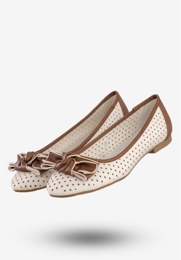 Baleriny Damskie Ekoskóra Buty Z Kokardą American Club Białe LC0-1130626
