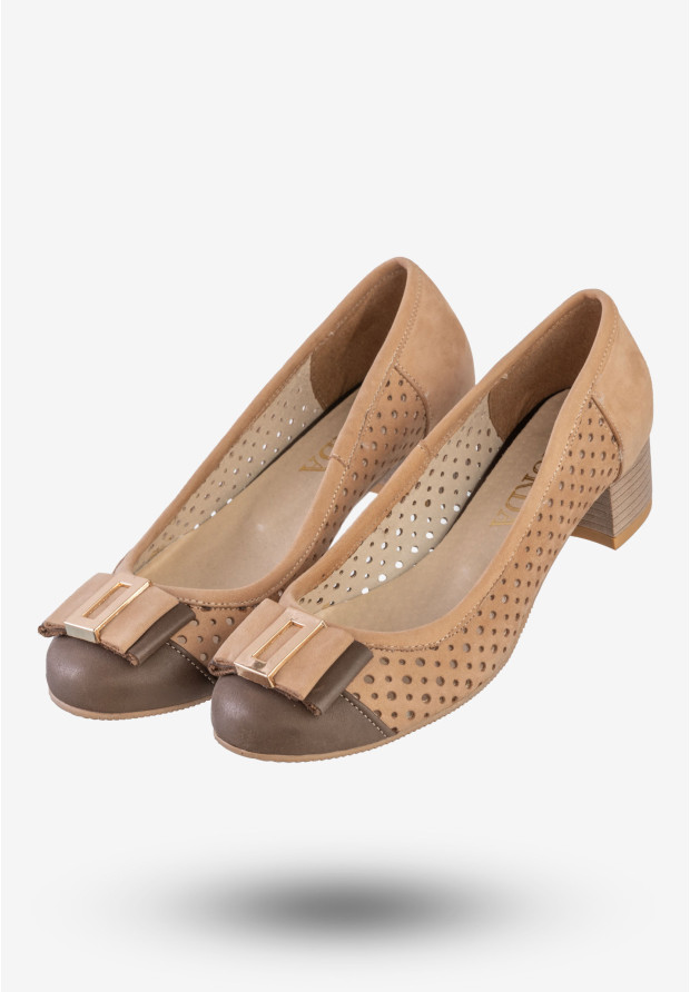 Czółenka Damskie Skórzane Buty Eleganckie Korda Brązowe 2815
