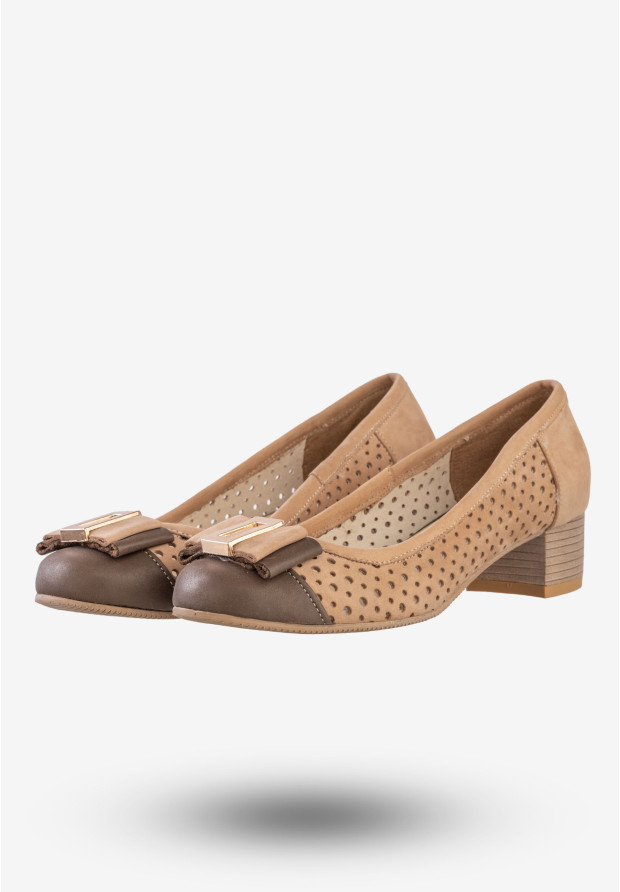 Czółenka Damskie Skórzane Buty Eleganckie Korda Brązowe 2815