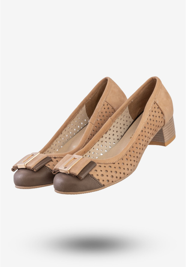 Czółenka Damskie Skórzane Buty Eleganckie Korda Brązowe 2815