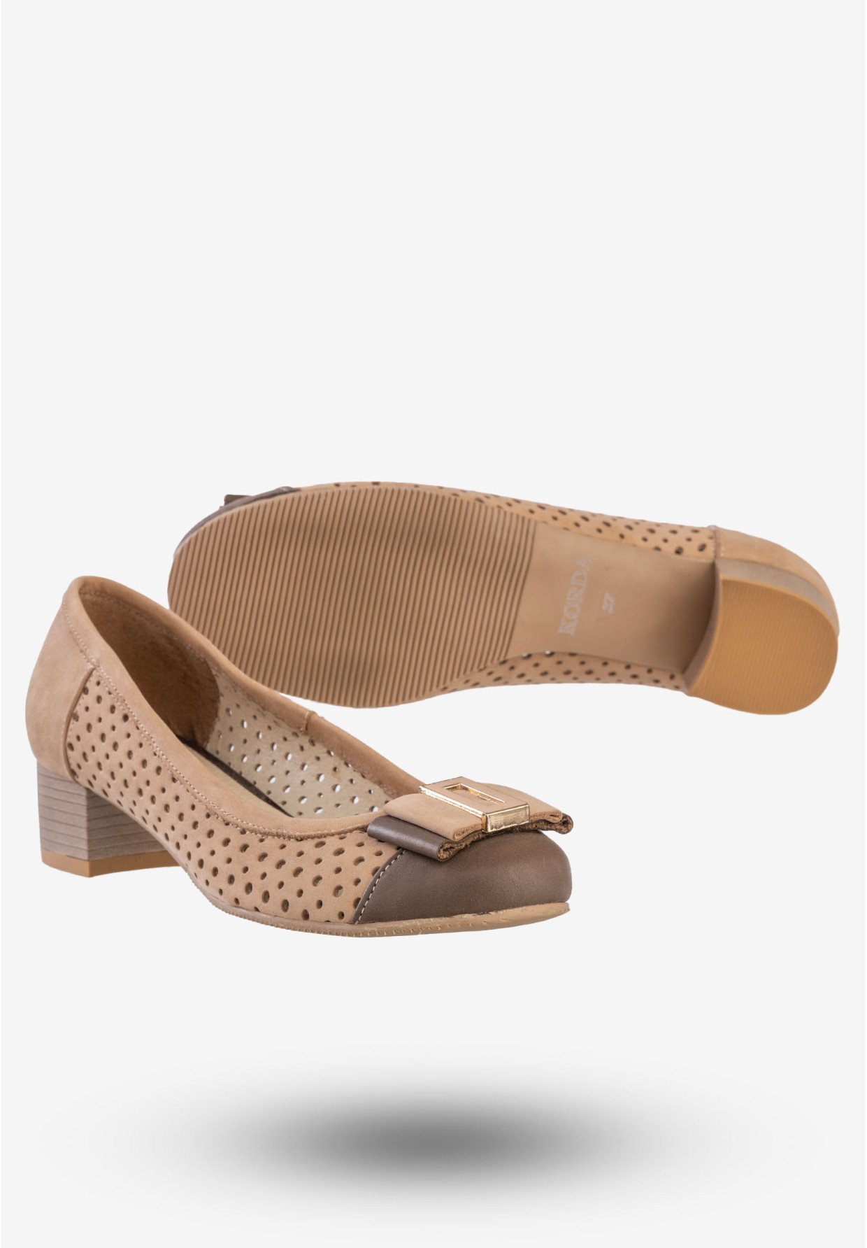Czółenka Damskie Skórzane Buty Eleganckie Korda Brązowe 2815