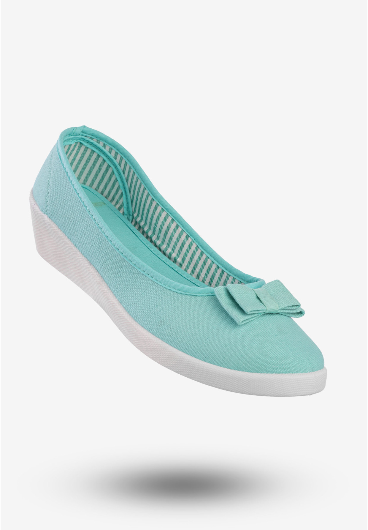 Baleriny Damskie Buty Na Koturnie Z Kokardką MISS Miętowe MS8996