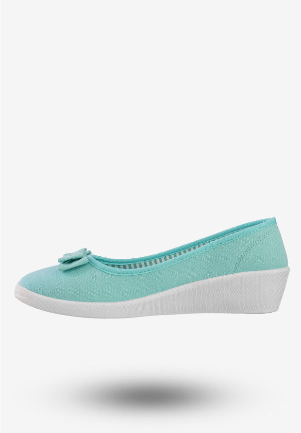 Baleriny Damskie Buty Na Koturnie Z Kokardką MISS Miętowe MS8996