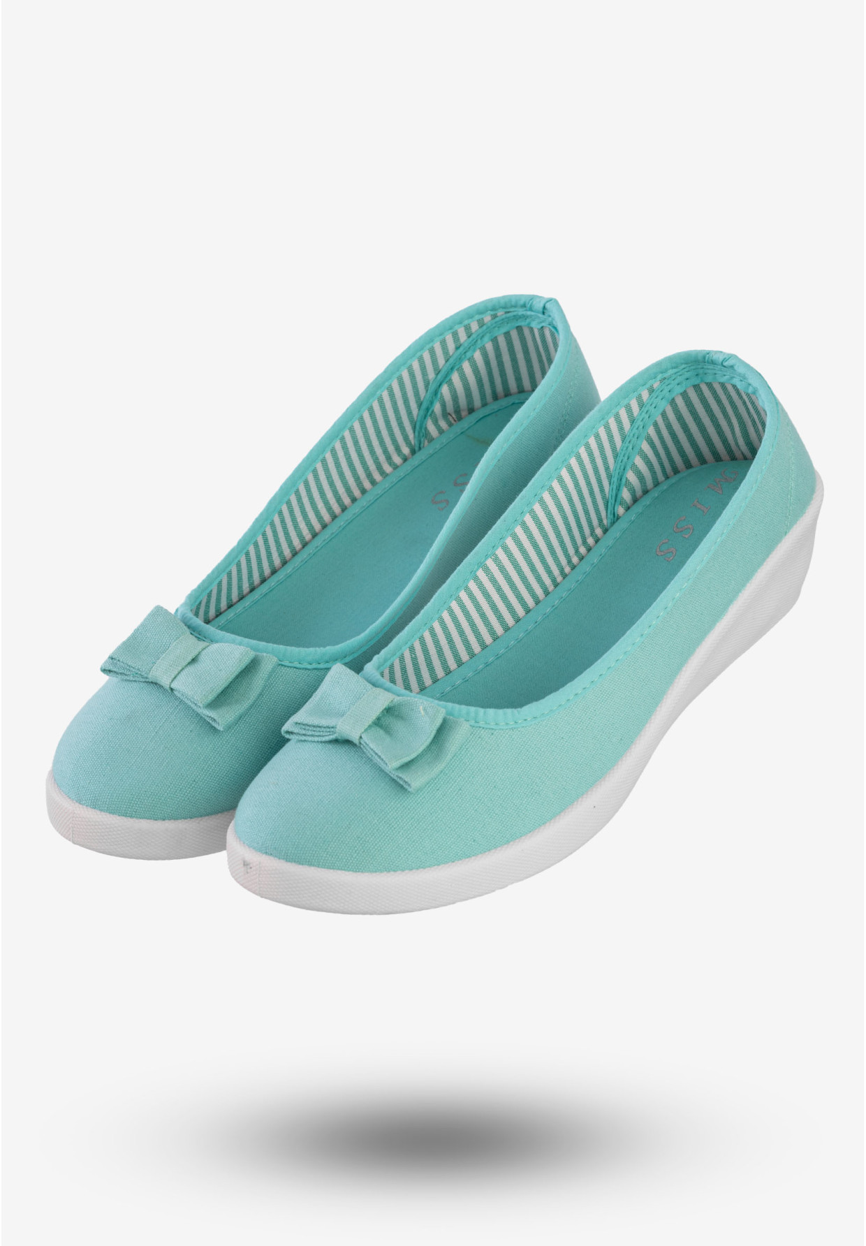 Baleriny Damskie Buty Na Koturnie Z Kokardką MISS Miętowe MS8996