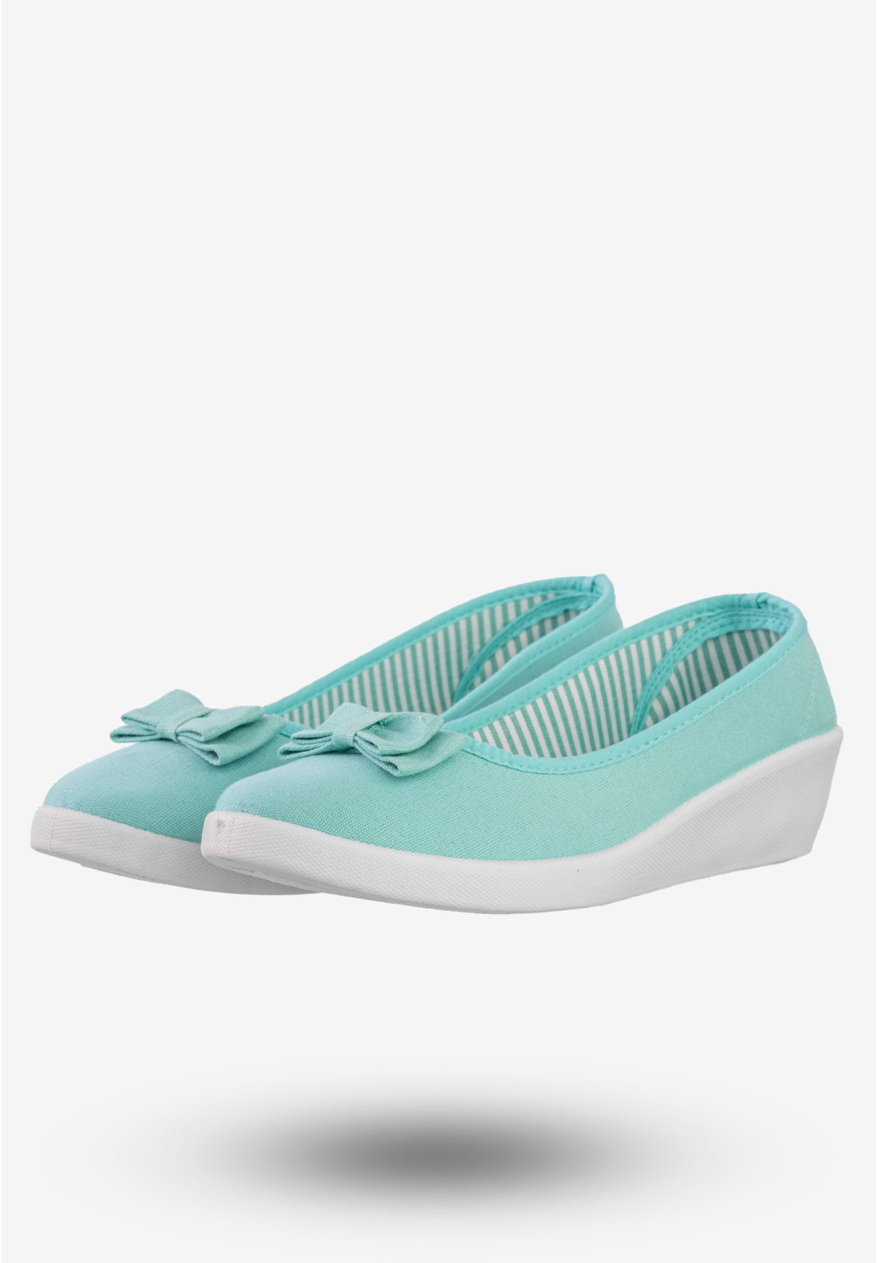 Baleriny Damskie Buty Na Koturnie Z Kokardką MISS Miętowe MS8996