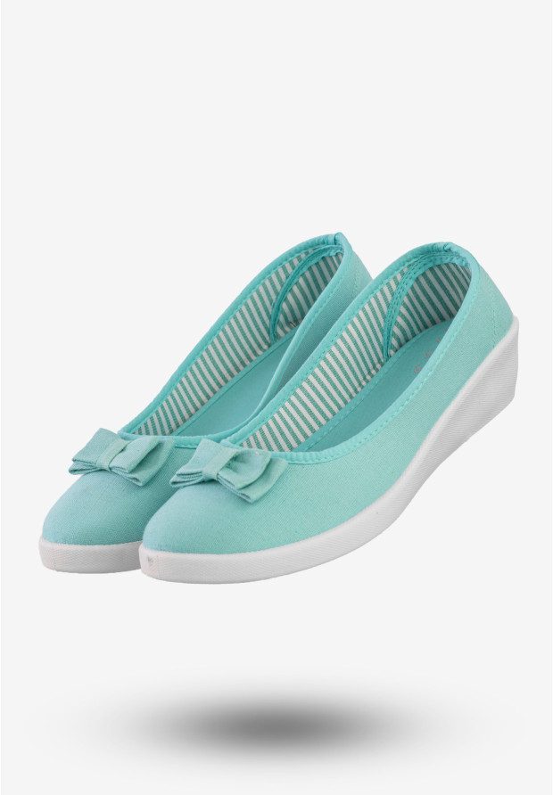 Baleriny Damskie Buty Na Koturnie Z Kokardką MISS Miętowe MS8996