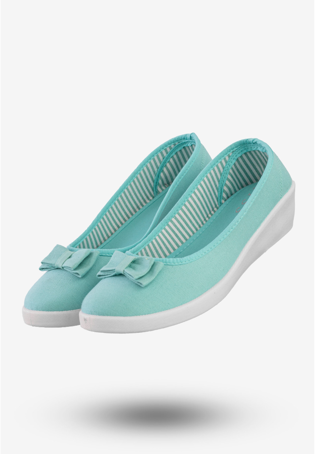 Baleriny Damskie Buty Na Koturnie Z Kokardką MISS Miętowe MS8996