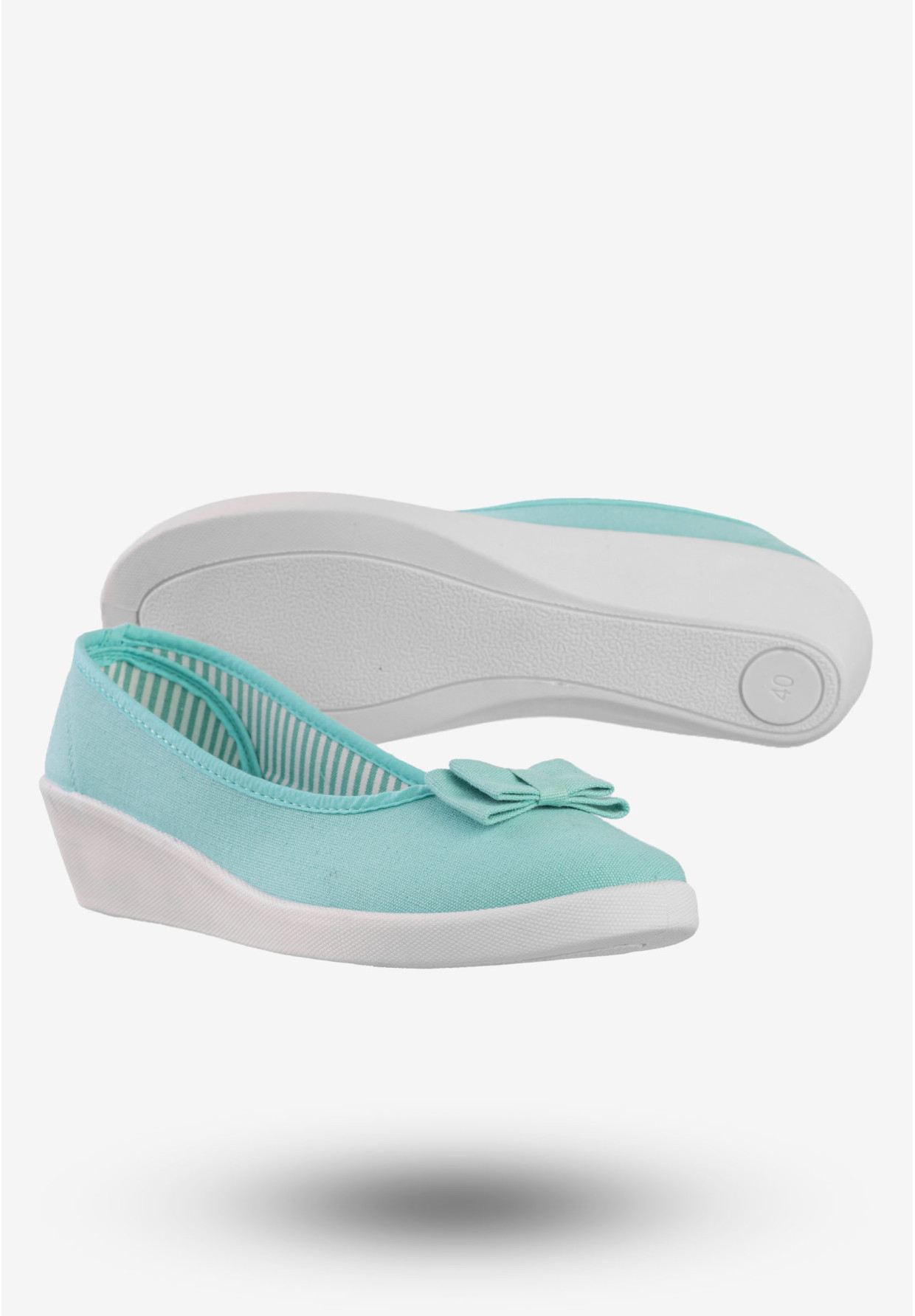Baleriny Damskie Buty Na Koturnie Z Kokardką MISS Miętowe MS8996