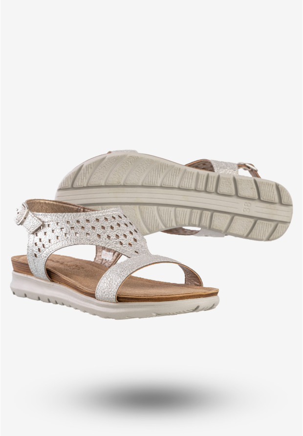 Sandały Damskie Ekoskóra Buty Eleganckie Inblu Srebrne TU000037