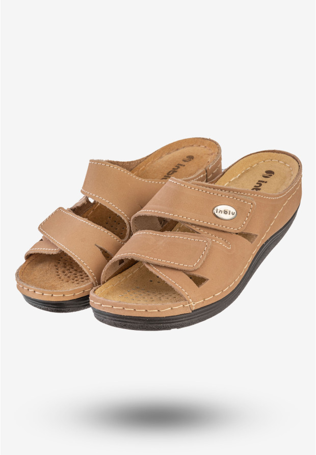 Klapki Damskie Buty Wygodne Skórzana Wkładka Inblu Brązowe LF-07