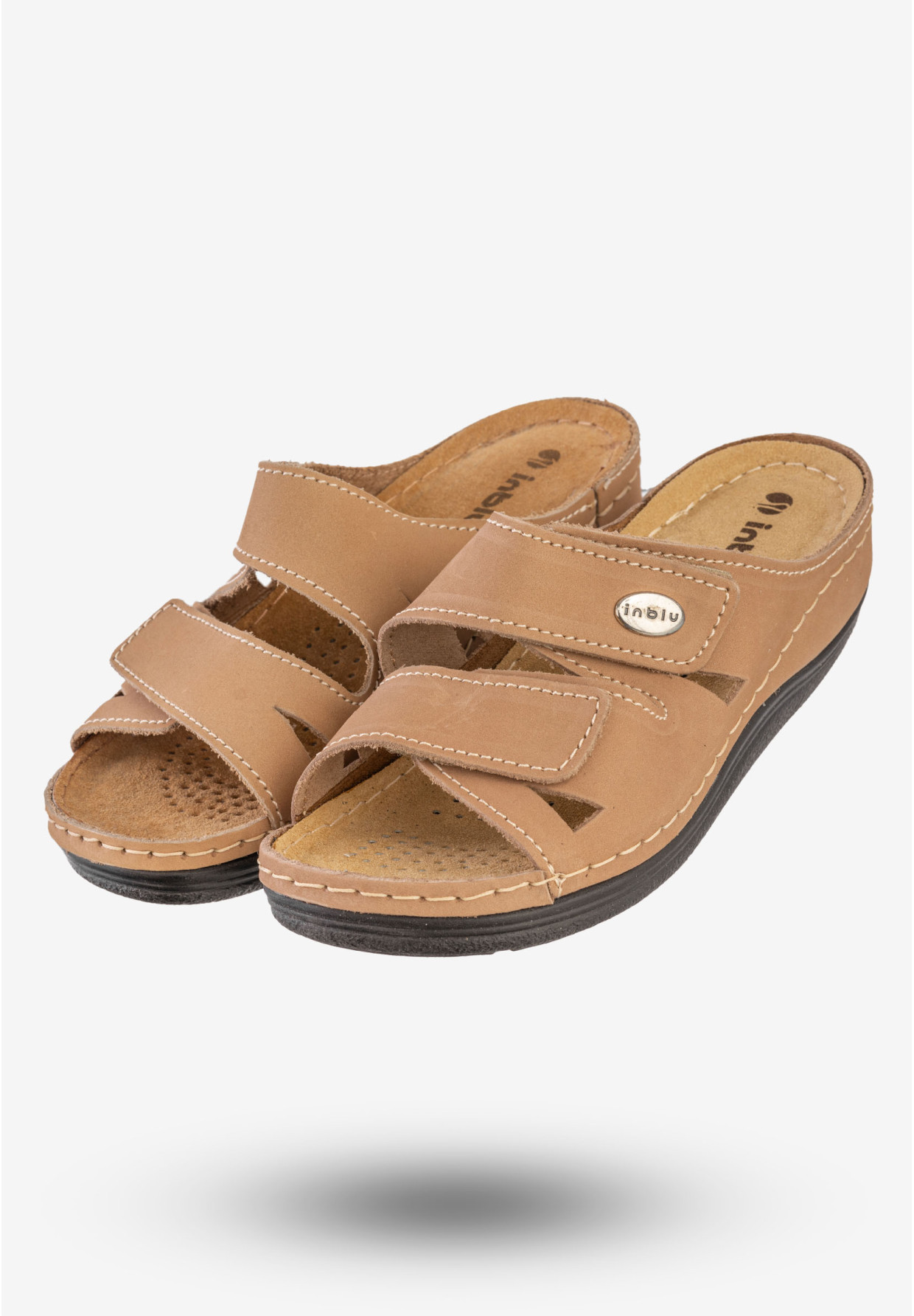 Klapki Damskie Buty Wygodne Skórzana Wkładka Inblu Brązowe LF-07